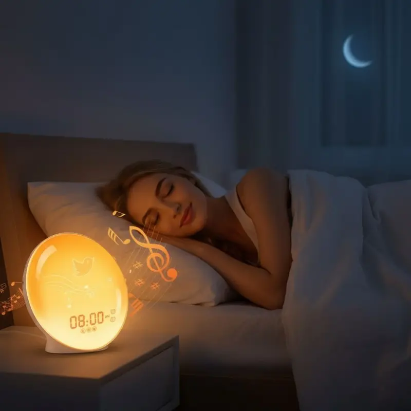 Led Nightstand Lamp With Alarm Clock – 7-Color Mood Light, Fm Radio, Nature Sounds, And Usb Phone Charging Port 1