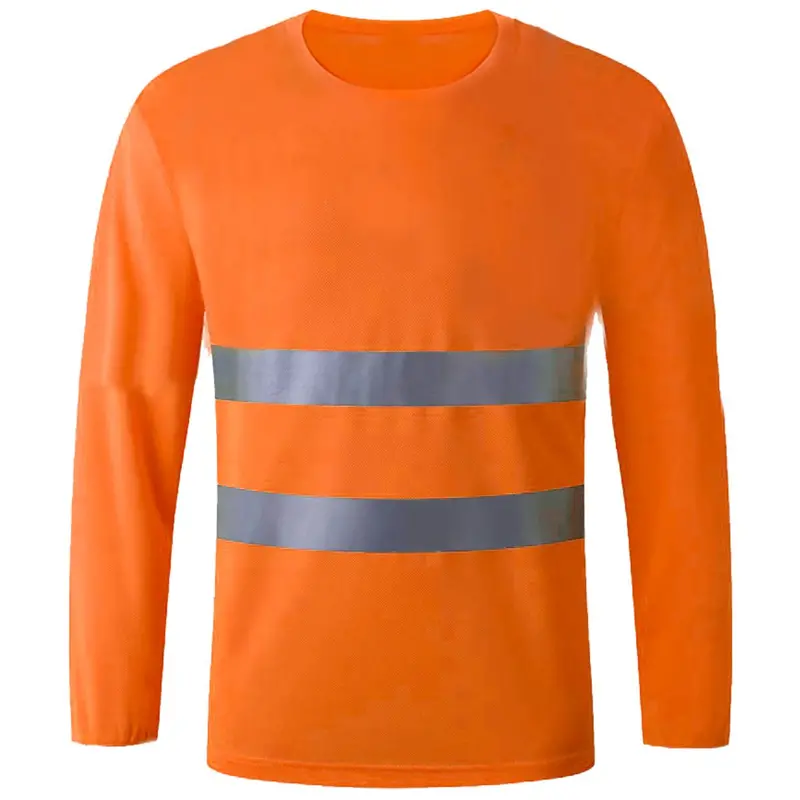 Long-Sleeve Fluorescent Orange Safety Sweater Shirt – Reflective Stripes 1