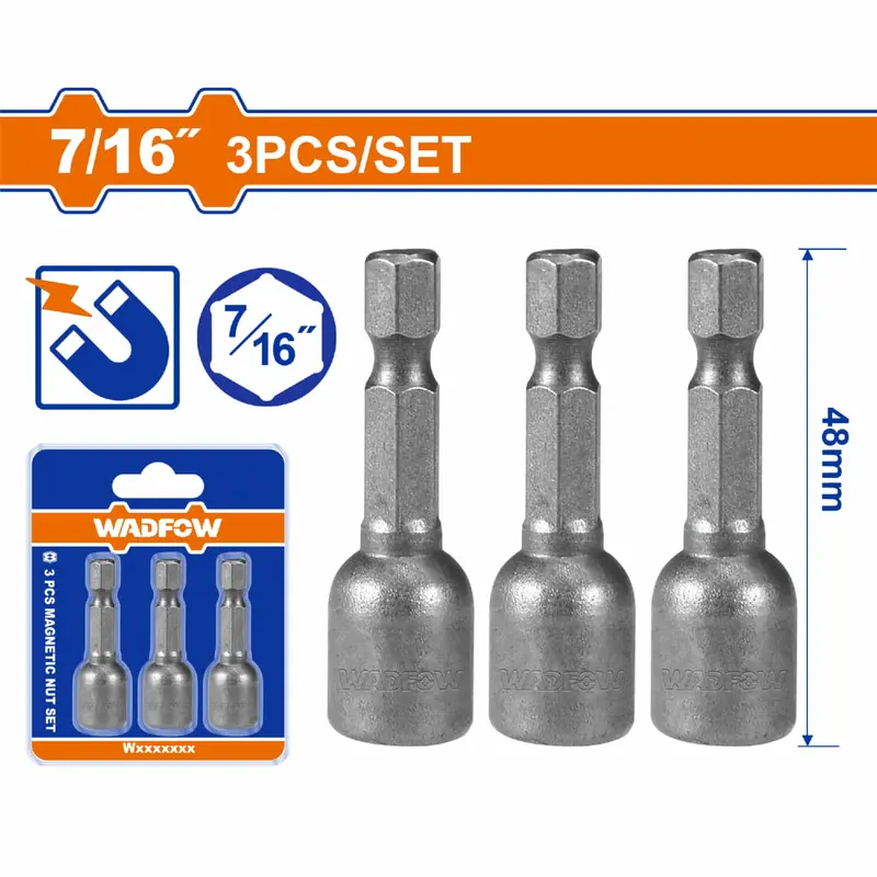 Magnetic Hex Socket Set – 7/16", 48Mm Length, 50Bv30 Grade, 3-Piece Pack 1