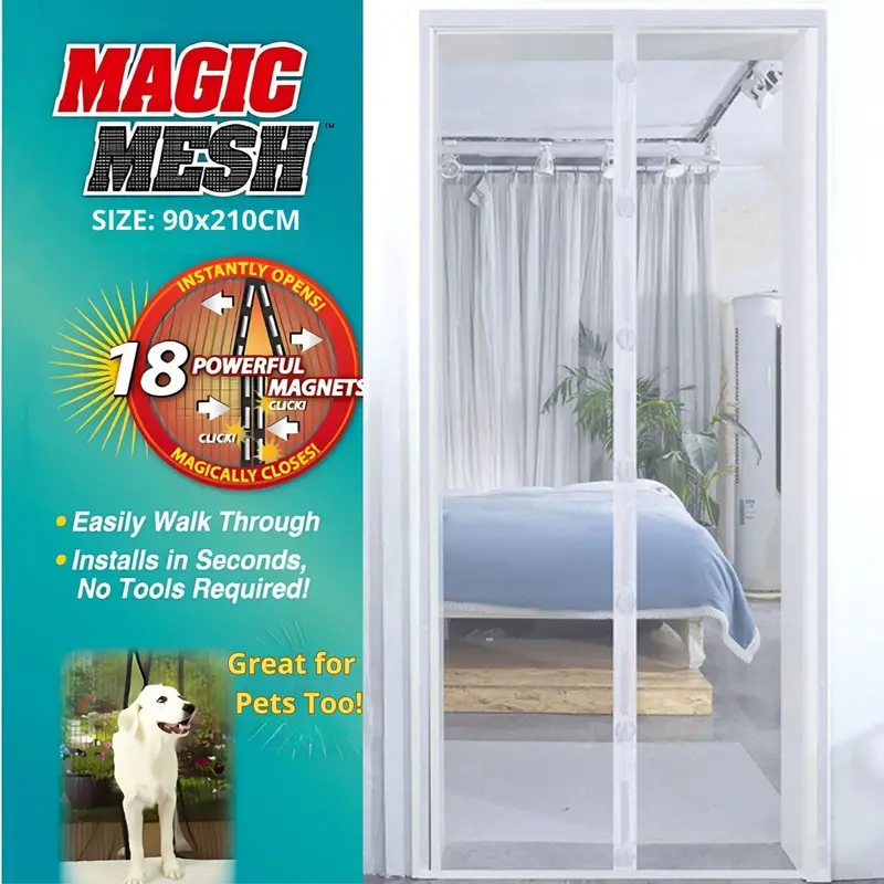 Magnetic Mosquito Screen Door Curtain – White, 90X210 Cm, Tool-Free Installation, Uv-Stabilized Mesh 1