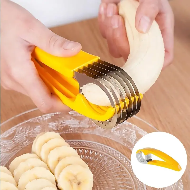 Manual Banana Slicer – Yellow Vegetable & Fruit Cutter For Uniform Slices 1