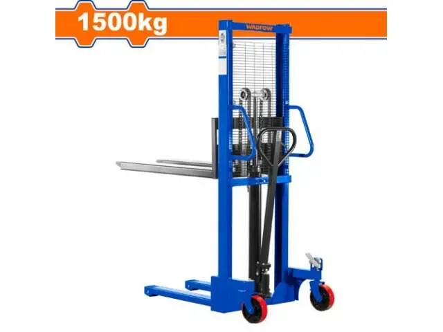 Manual Pallet Jack Stacker – 1500 Kg Capacity, 85–1600 Mm Lift Height, Foot-Protected Pedal Design 1