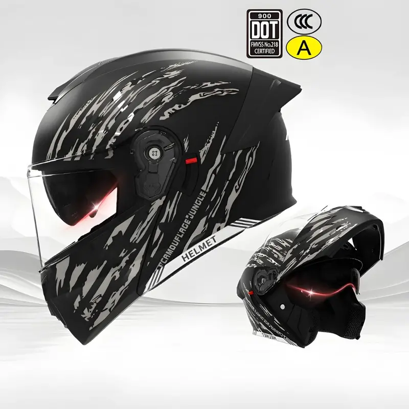 Matte Black Modular Motorcycle Helmet – Clear Visor, Dot/3C Certified, One-Size-Fits-Most, Gender-Neutral Design 1