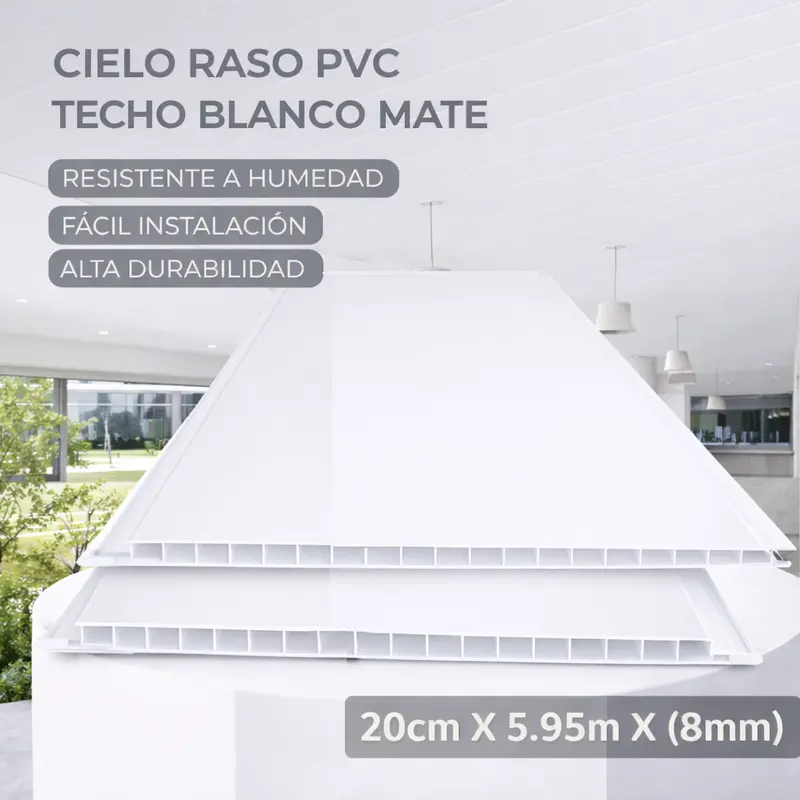 Matte White Pvc Ceiling Panel – 20Cm × 8Mm × 5.95M, Non-Glare Finish & Humidity-Tolerant 1
