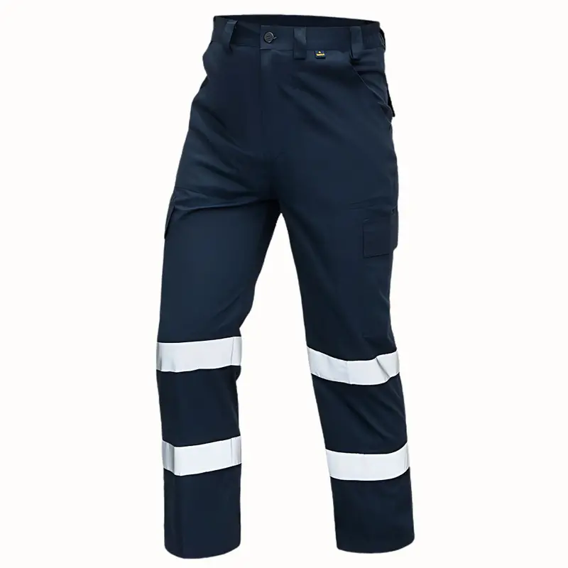 Men’S Dark Blue Work Pants With Reflective Safety Strips – High-Visibility Occupational Wear 1