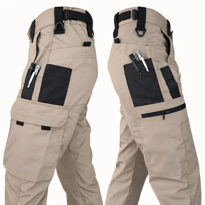 Men’S Tactical Cargo Work Pants – Khaki Utility Trousers With Reinforced Pockets 1