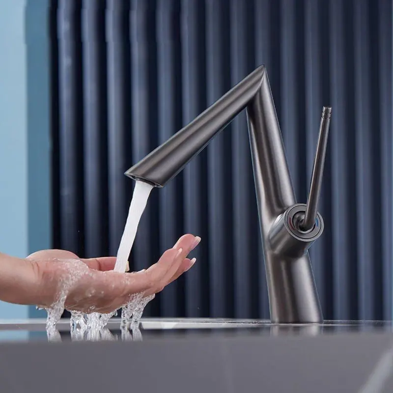 Modern Basin Faucet – 27 Cm Monobloc, Matte Gray Finish, Fixed Spout For Bathroom Sink 1
