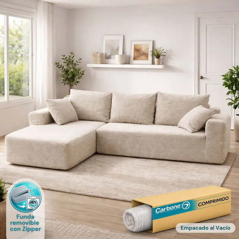 Modular L-Sectional Sofa Set – Two Vacuum-Packed Memory Foam Units (175X92X63Cm + 170X93X63Cm), Light Beige 1