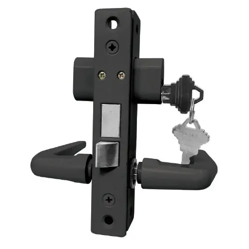 Narrow-Profile Latch Lock Set With Handle – Black, Dual-Side Keying, 2 Keys, Decora Plate 1