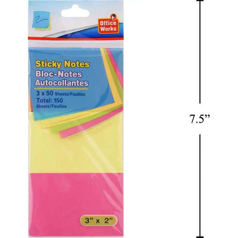 Neon-Colored Sticky Notes — 3-Pack, 50 Sheets Each (150 Total), 76 × 50 Mm 1