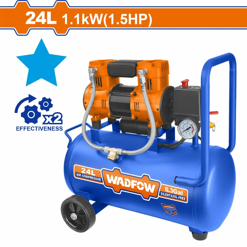 Oil-Free 24L Air Compressor – 1100W (1.5Hp), 110V, 8 Bar Pressure, 67Db Noise Level, Aluminum Motor 1