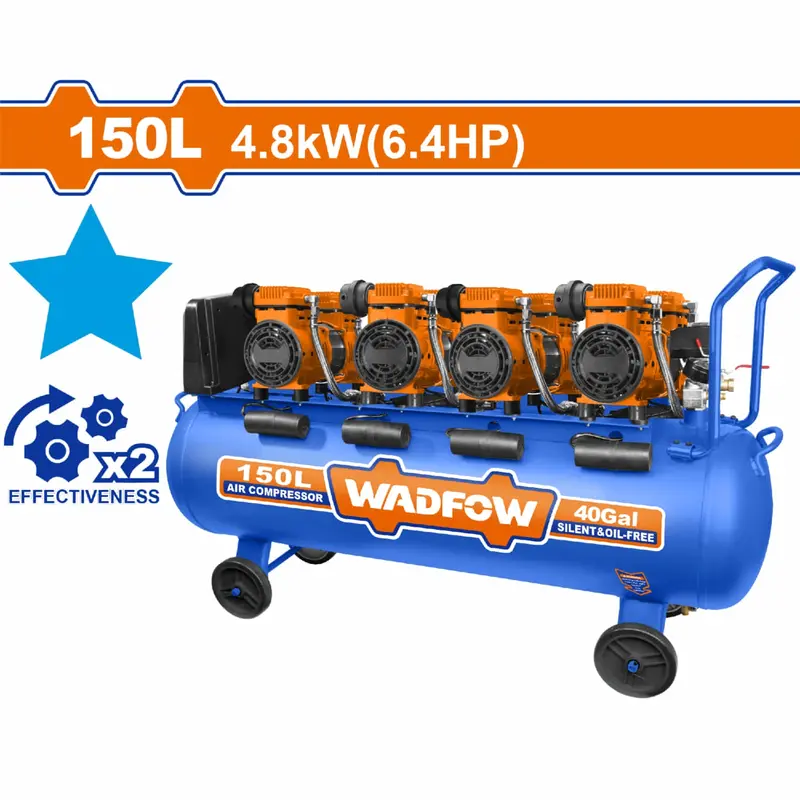 Oil-Free Air Compressor – 150L (39.6 Gal), 1200W (3.2 Hp), 110V, 8 Bar Pressure, 75 Db Noise Level, Aluminum Motor, 3400 Rpm 1