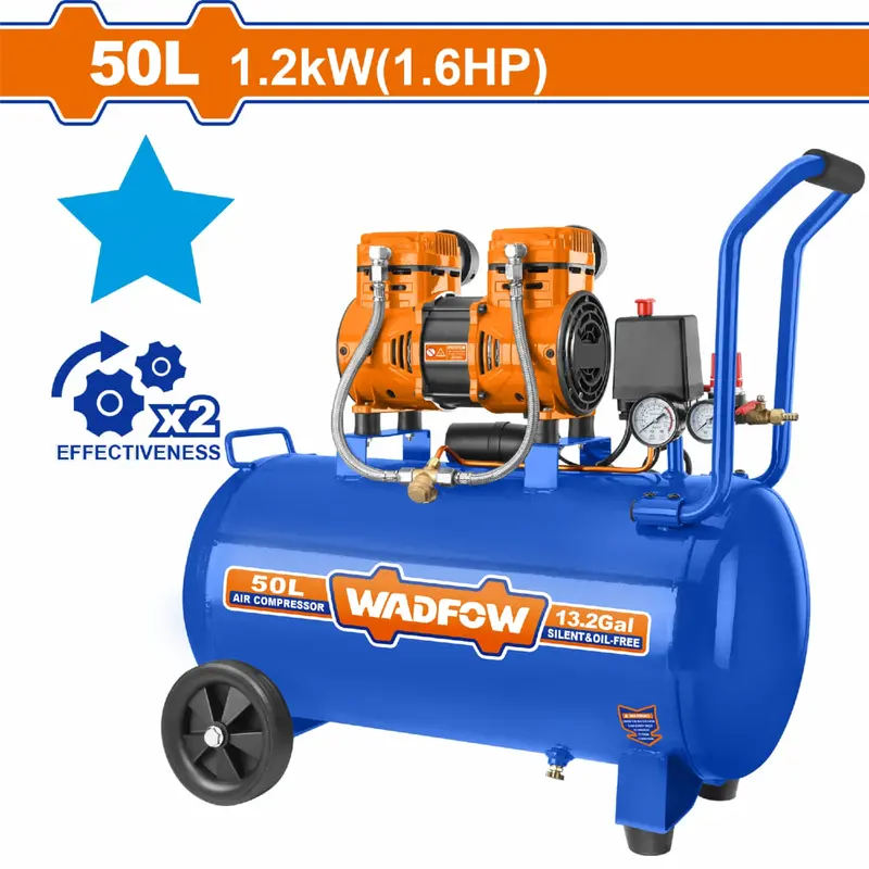 Oil-Free Air Compressor – 50L (13.2 Gal), 1200W (1.5Hp), 8 Bar Pressure, 75Db, Aluminum Motor 1
