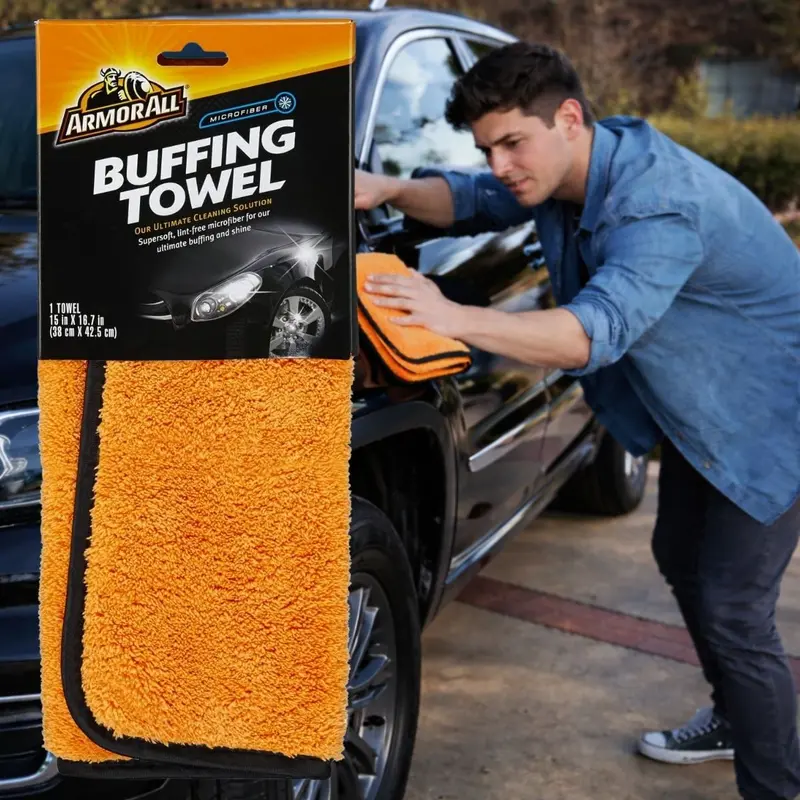 Orange Microfiber Auto Polishing Towel – 38 × 42.5 Cm, Lint-Free Shine & Wax Application 1
