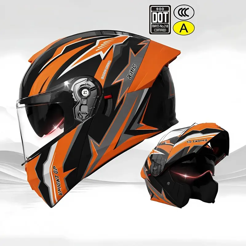 Orange Modular Motorcycle Helmet – Clear Visor, Dot/3C Certified, One-Size Universal Fit, Unisex 1