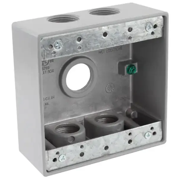 Outdoor-Rated 4" × 4" Electrical Junction Box – 2 Entries, 5 × ¾" Knockouts 1