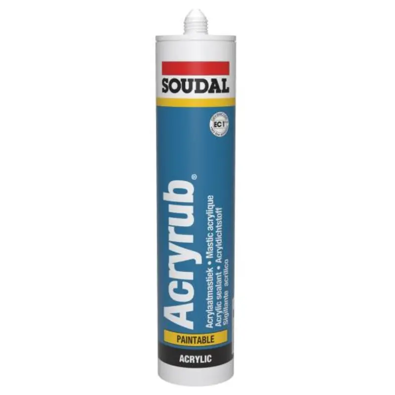 Paintable Acrylic Silicone Sealant – Soudal Acryrub White, 310Ml Cartridge 1