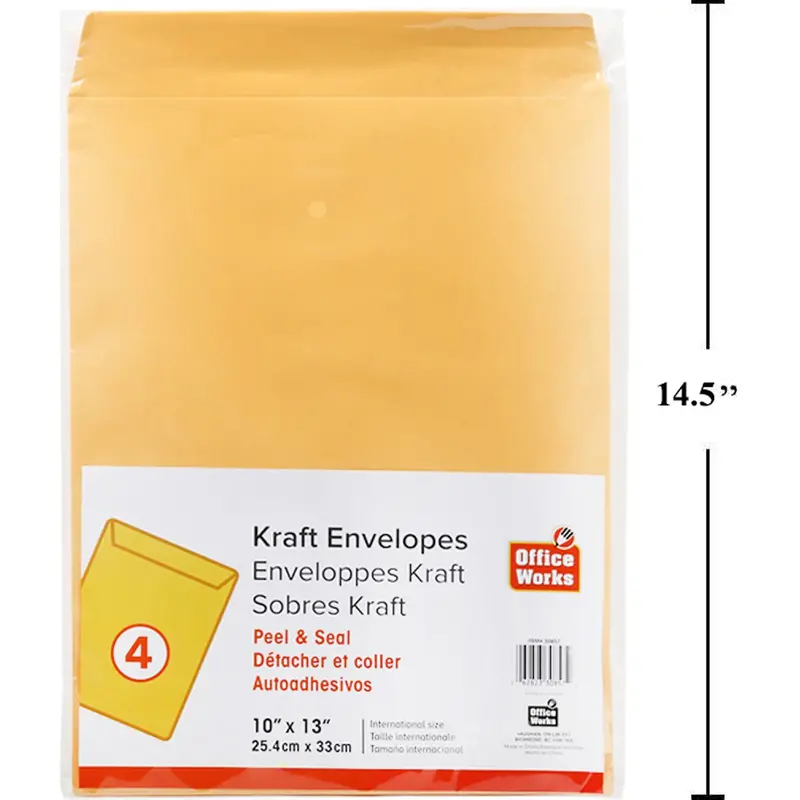 Peel-And-Seal Kraft Manila Envelopes – Pack Of 4, 10" X 13" Large Format 1