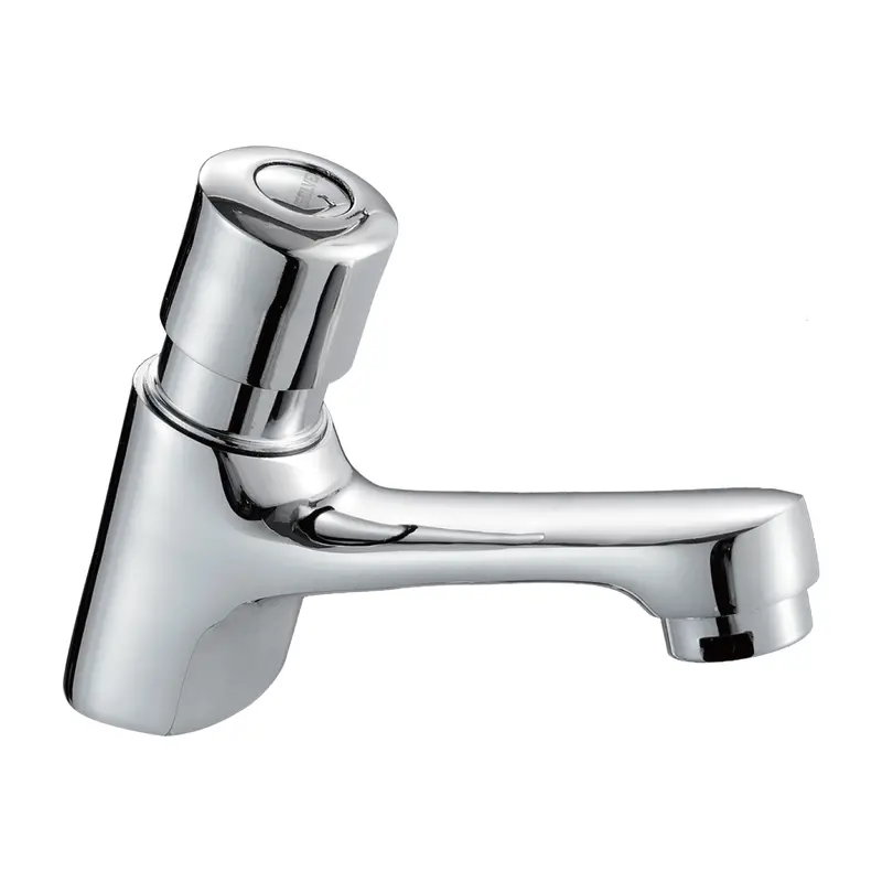 Polished Chrome Basin Faucet With Push-Button Auto-Close Mechanism – Single-Spout Bathroom Tap 2