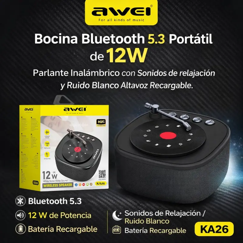 Portable 12W Bluetooth 5.3 Speaker – Wireless Rechargeable Sound System With White Noise & Relaxation Modes 1