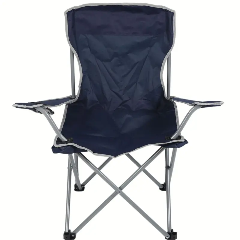 Portable Blue Beach Chair – Foldable 130Kg Capacity Oxford Fabric Seat With Steel Frame, Cup Holder & Backrest 1