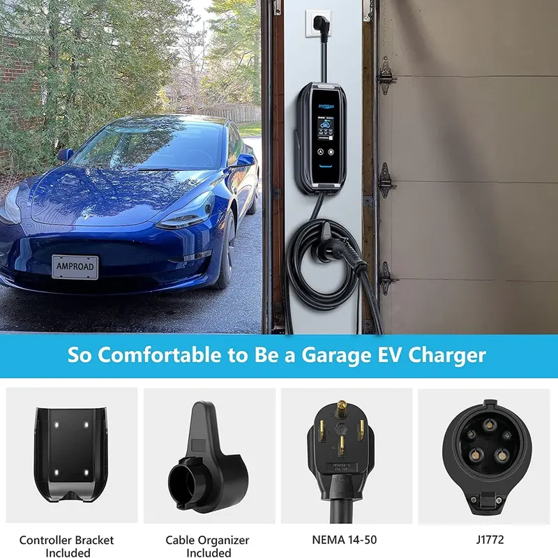 Portable Or Wall-Mounted Level 2 Ev Charger – J1772 (Type 1), 10–40A, 110–240V, Wi-Fi Enabled, Dual-Port 1