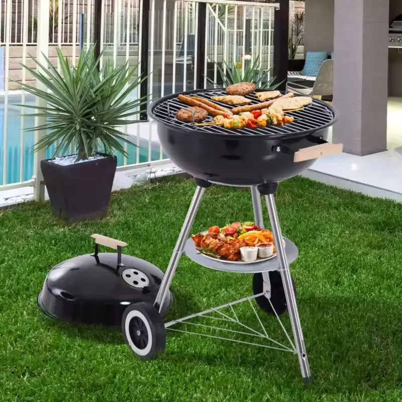 Portable Round Charcoal Grill – 46 × 80 Cm, Iron Frame With Lid & Lower Shelf 1