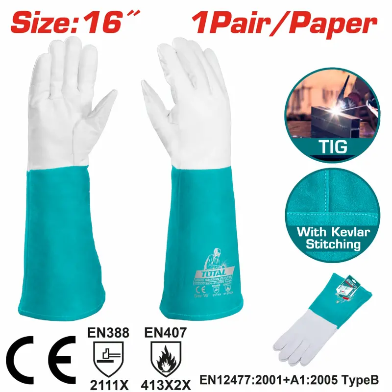 Premium Goat Leather + Kevlar Tig/Mig Welding Gloves – Size 16" Pair 1