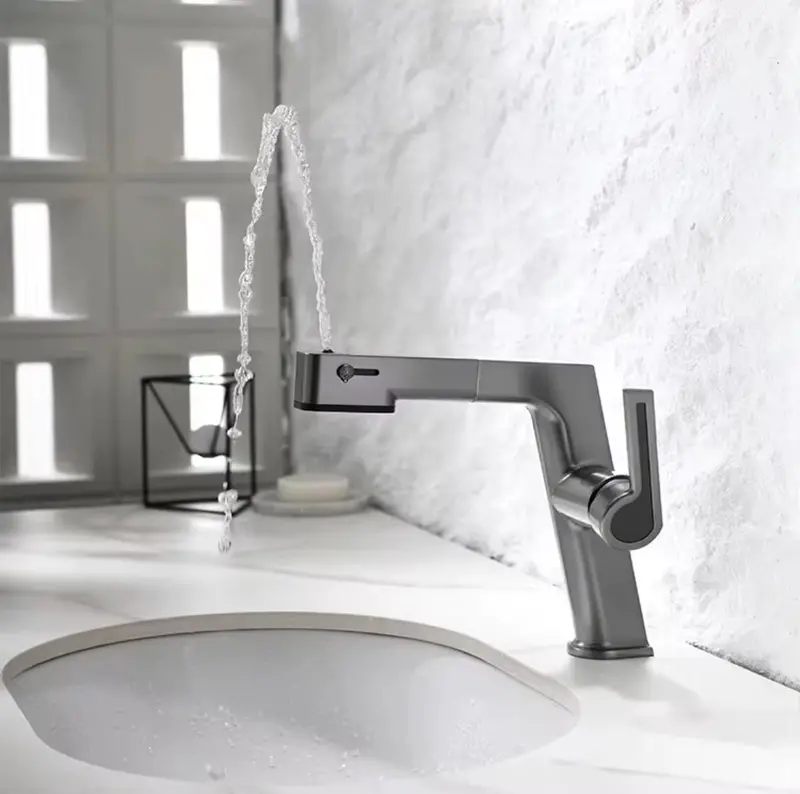 Premium Pull-Out Kitchen Faucet – 29 Cm Monobloc Design, Matte Gray Finish, Flexible Hose & Swivel Spout 1