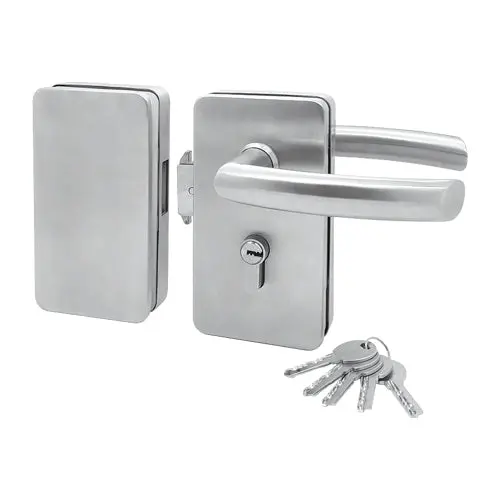 Premium Right-Hand Glass Door Lock Set – Keyed Cylinder, Lever Handle & Internal Bolt, 8–12 Mm Glass, Satin Finish 1