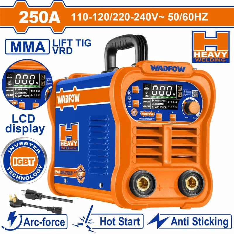 Professional 250A Igbt Inverter Welder – 60% Duty Cycle, Lcd Display, Lift Tig, Vrd Safety, Hot Start & Arc Force, Electrode Range 2–5 Mm, Includes Accessories 1