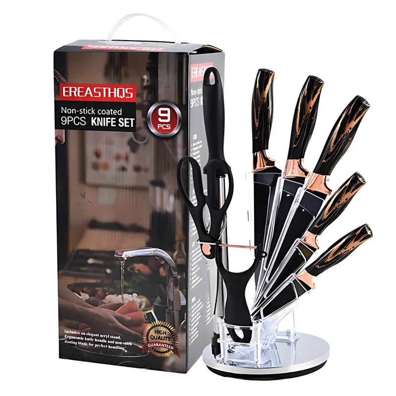 Professional 9-Piece Kitchen Knife Set – Includes Scissors, Peeler, And Sharpener 1