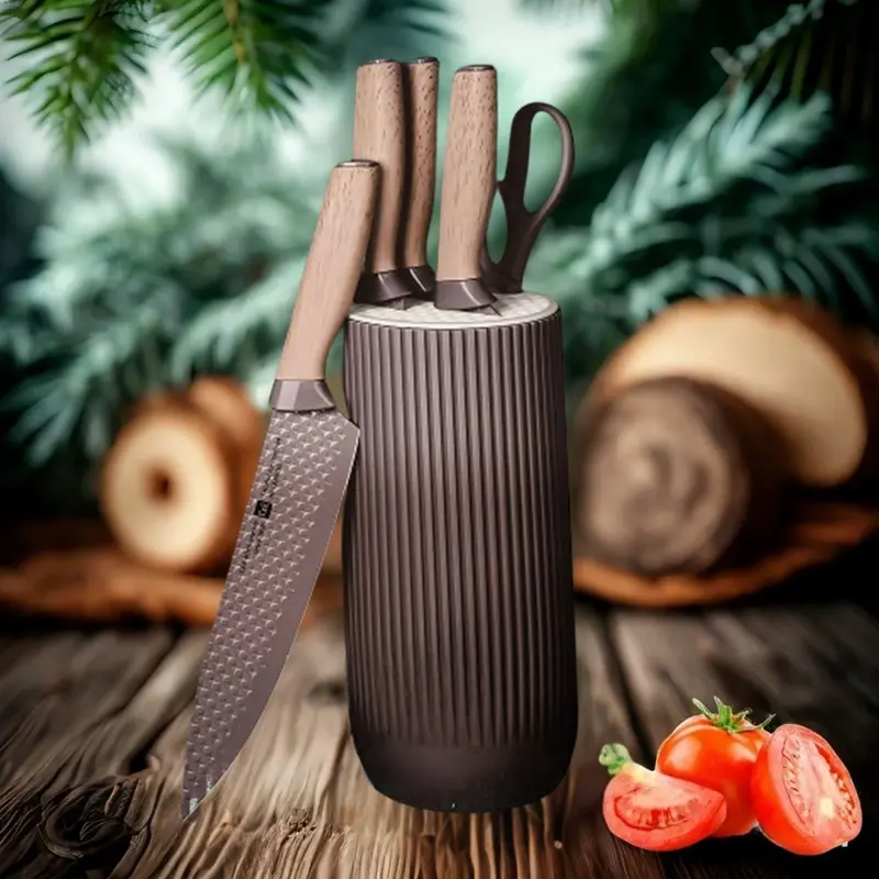 Purple Textured Non-Stick Kitchen Knife Set – 6-Piece With Stand 1