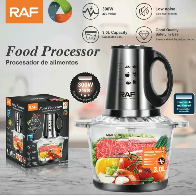 Quiet Glass-Bowl Food Processor – 300W, 3L Capacity, 110V/60Hz 1
