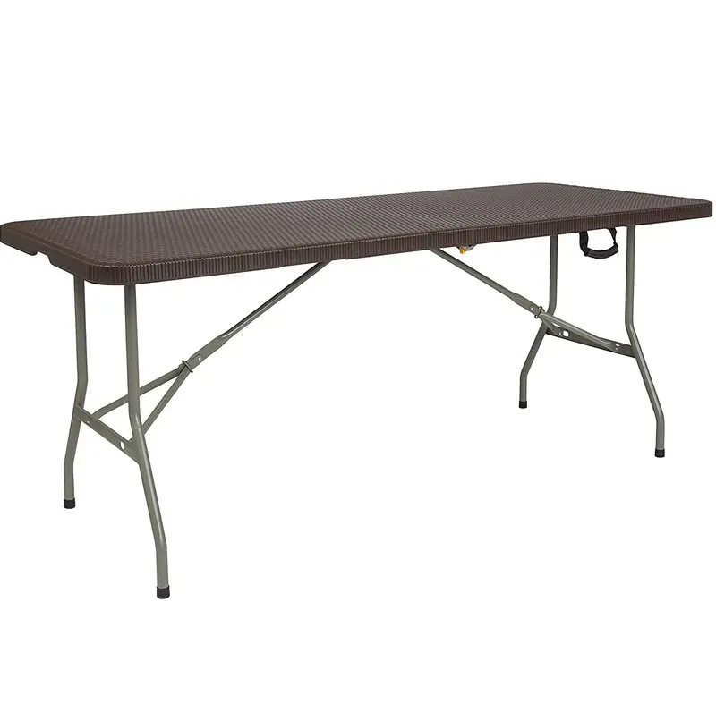 Rattan-Style Folding Plastic Table – 6 Ft × 2.5 Ft, Powder-Coated Steel Frame 1