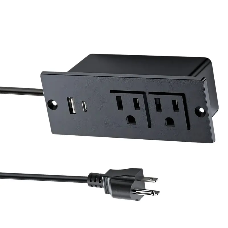 Recessed Power Strip – 2 Ac Outlets + 2 Usb-A + 1 Usb-C Ports, Concealed Furniture Integration 1