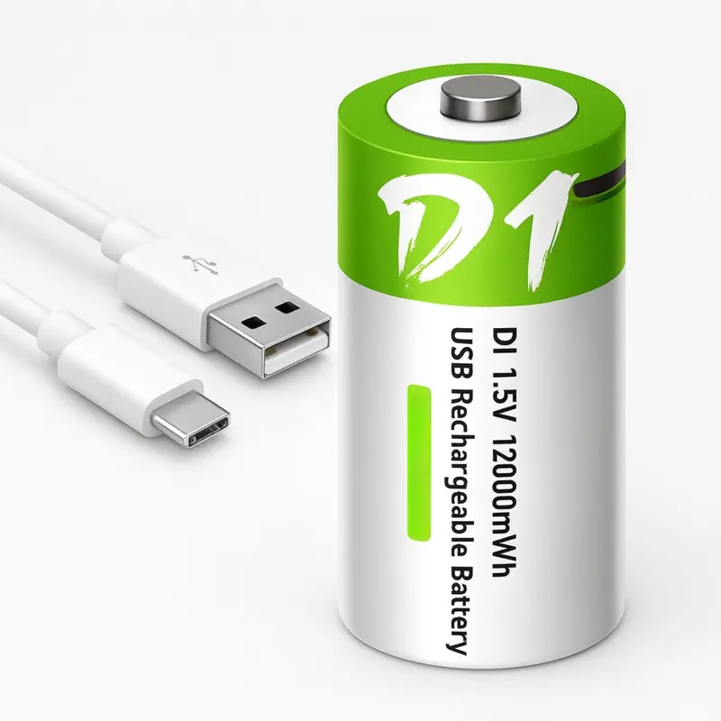 Rechargeable D-Cell Battery – Usb-C Charging, 1.5V, 12000 Mwh, 1200-Cycle Lifespan 1