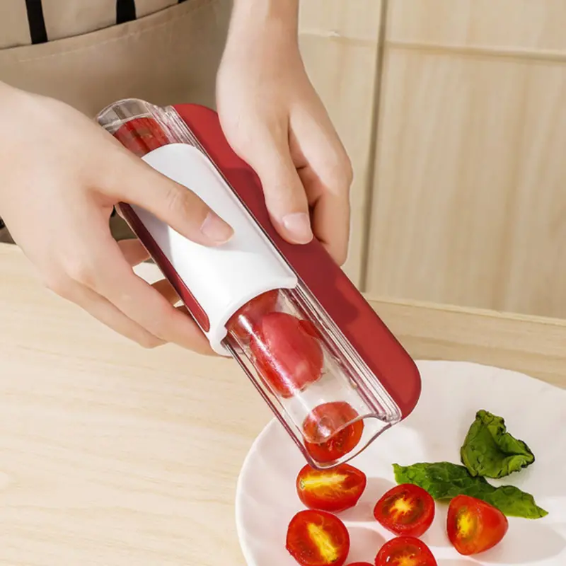 Red Fruit & Vegetable Slicer – Quick-Cut Tool For Tomatoes, Grapes & Other Delicate Produce 1