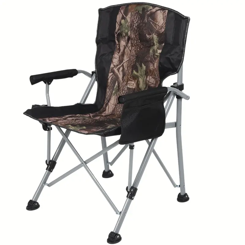 Reinforced Camouflage Folding Chair – Ergonomic Oxford Fabric Seat With Padded Backrest & Built-In Storage Pouch (60X55X92 Cm) 1
