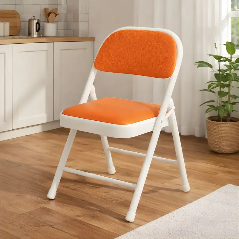 Reinforced Steel Folding Chair – White Frame & Orange Pu Leather Seat With Dual-Layer Foam (79×45×45 Cm) 1