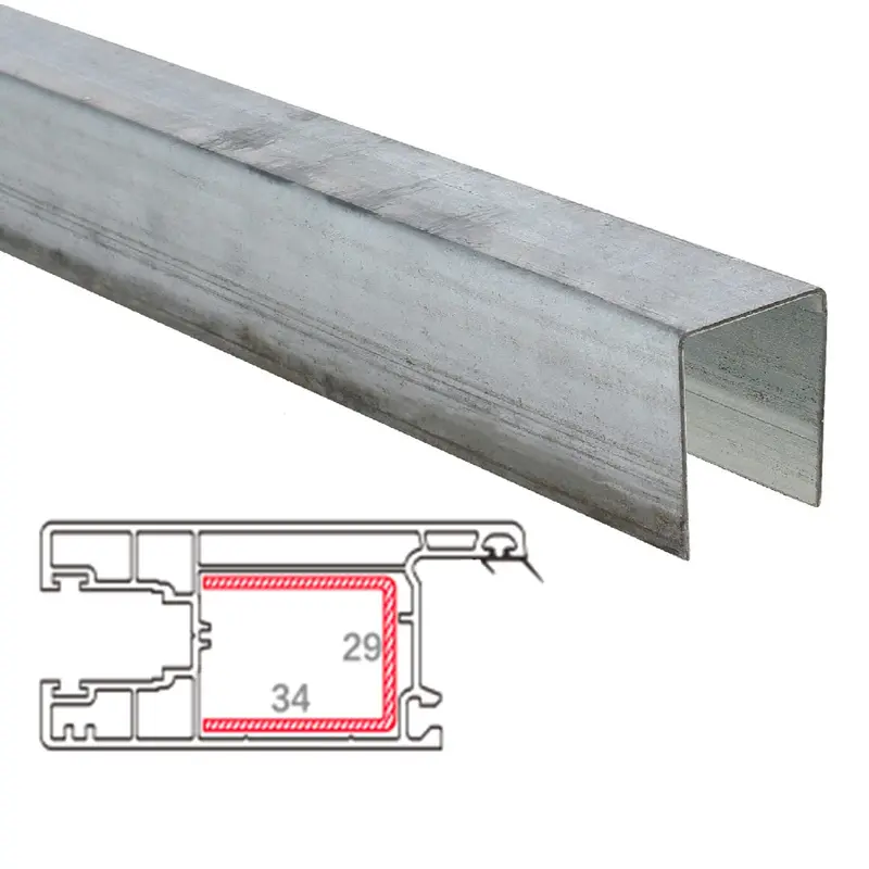 Reinforced Steel U-Profile – 1.2Mm Thick, 34×29×34Mm, For Upvc Sliding Door/Window Panels, Upview Carbon 60Mm Series, 5.9M Length 1