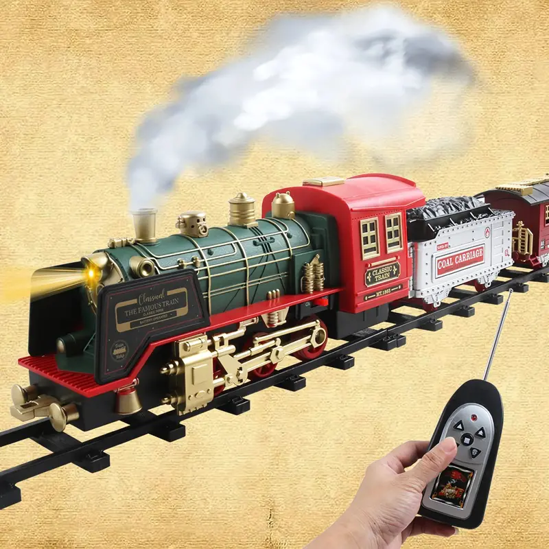 Remote-Controlled Electric Toy Train Set – Light-Up Locomotive With Smoke Effect And Track Layout 1