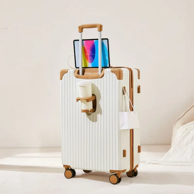 Retro-Style 20-Inch Carry-On Suitcase – Rigid Shell, Built-In Usb Port, Cup Holder & 360° Spinner Wheels 1