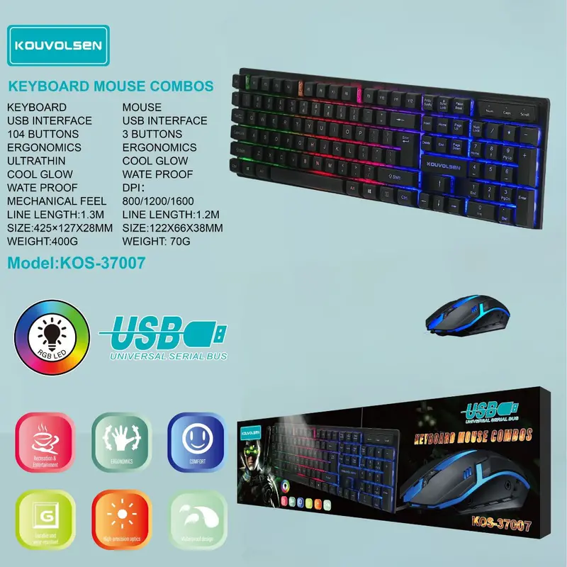 Rgb Gaming Keyboard & Mouse Combo – Waterproof Mechanical-Feel Keys, Ergonomic Design, Usb Connectivity 1