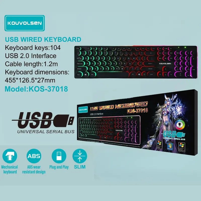 Rgb Gaming Keyboard With Usb Cable (1.2M) – 104-Key Pc/Laptop Keyboard, Usb 2.0 Plug & Play 1