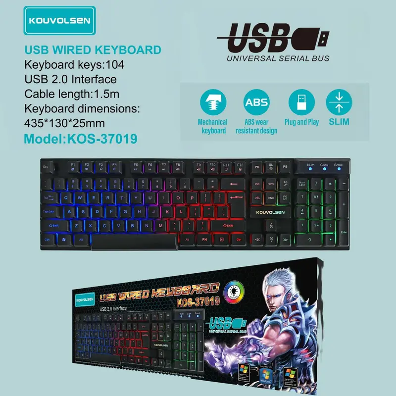 Rgb Gaming Keyboard With Usb Cable (1.5M) – 104-Key Pc/Laptop Keyboard, Usb 2.0 Plug & Play 1