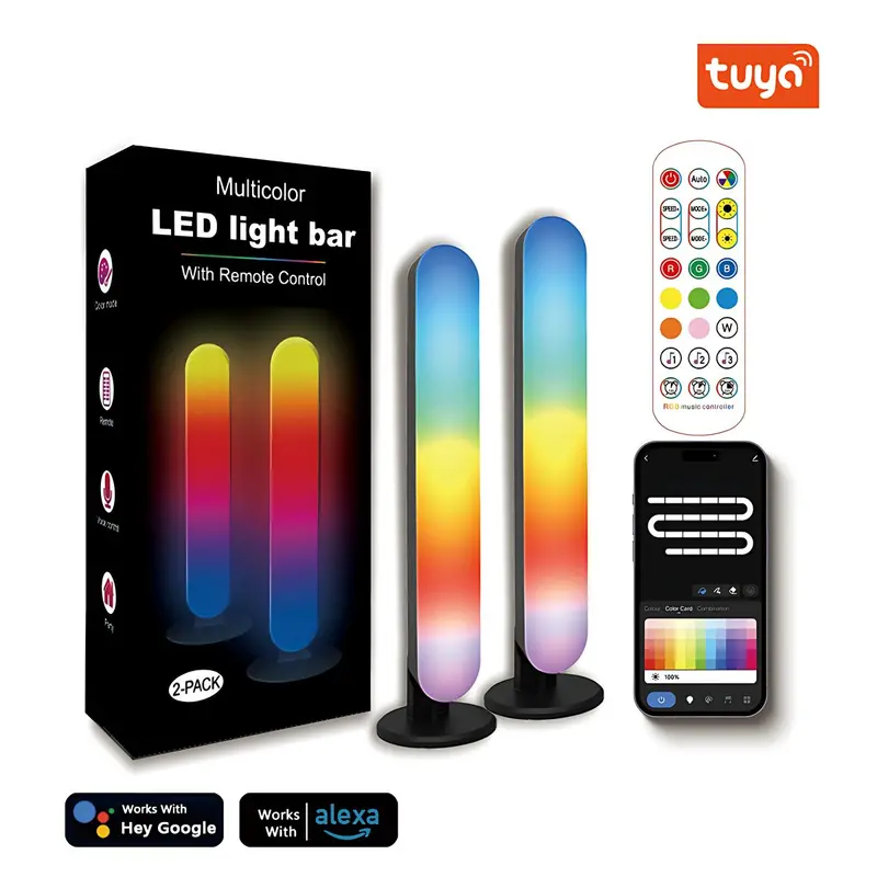 Rgb Led Light Bars With Music Sync & Remote – 2-Pack, 26 X 4 Cm Decorative Ambient Lighting Strips 1