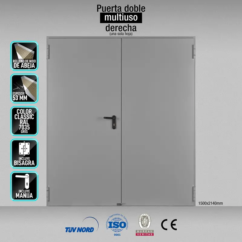 Right-Swing Dual-Use Interior Door – 1500 X 2140 Mm, Mc3 Frame, Gray Ral 7035 (Cylinder Not Included) 1