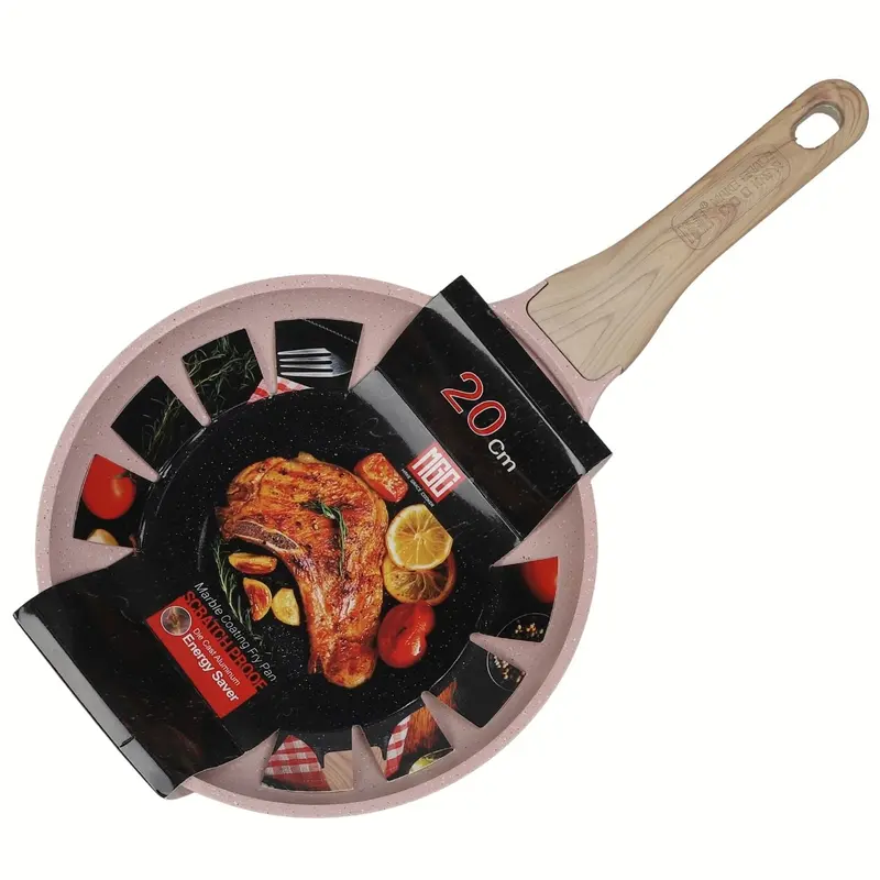 Rose Ceramic-Coated Frying Pan – 20 Cm Forged Aluminum Skillet With Wood-Grain Handle (Pfoa-Free) 1