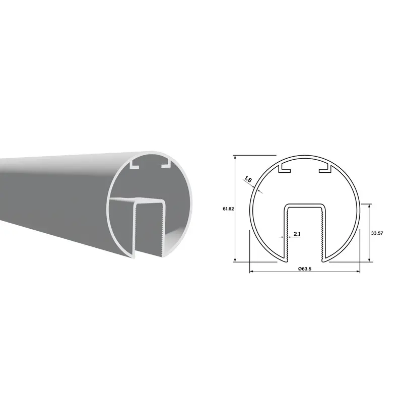 Rounded Handrail Tube – 63.5 Mm Diameter, 5.85 M Length, Grooved Aluminum, White Lacquered 1